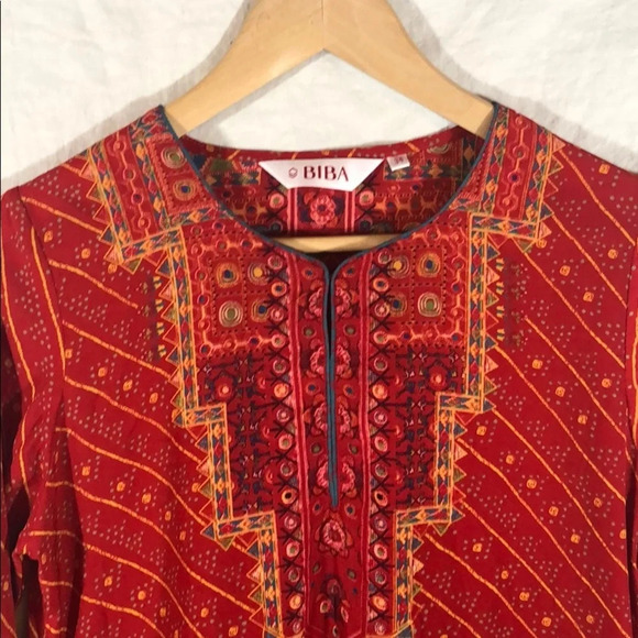 BIBA top red Indian theme tunic size 34 XS S - Picture 2 of 5